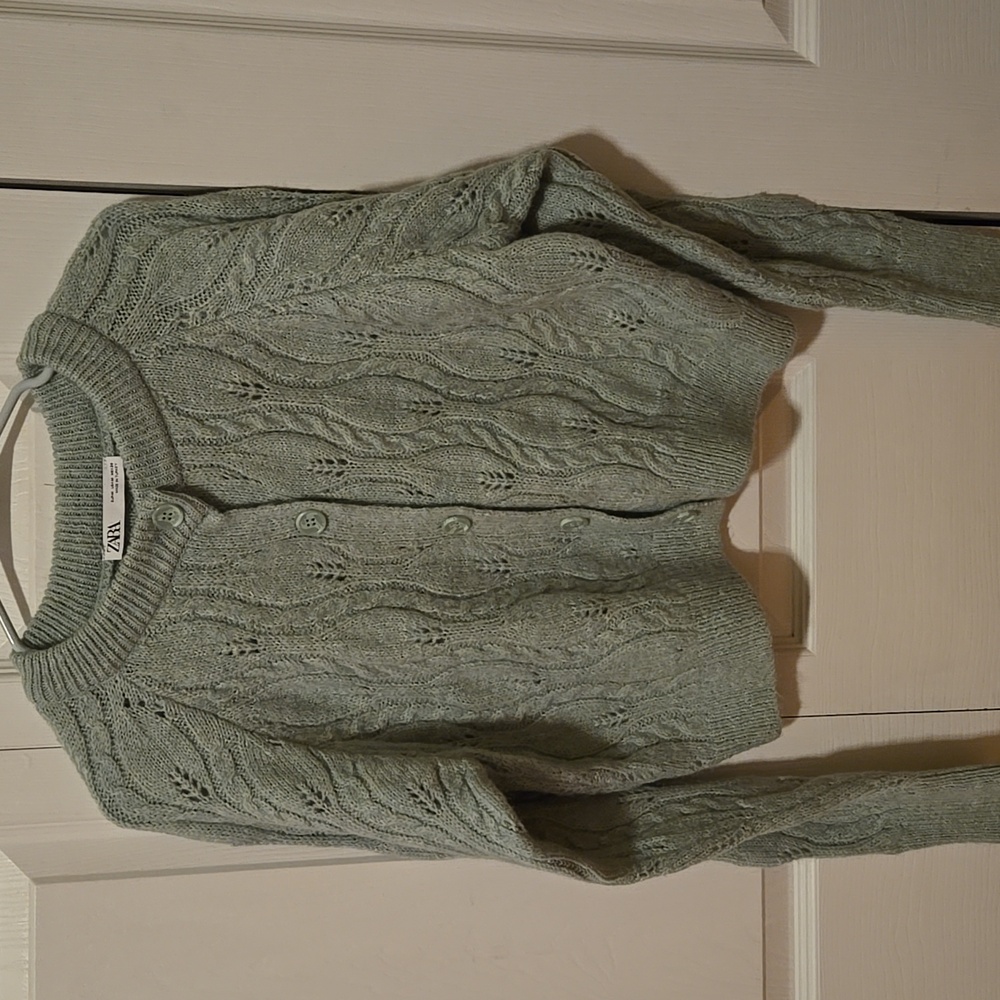 Zara Green Knit Button Up Cardigan